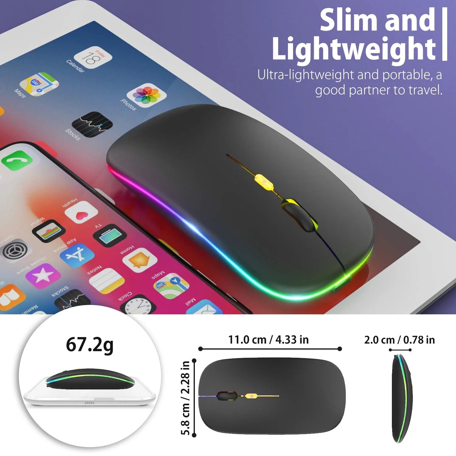 Slim LED Rechargeable Wireless Mouse with USB Receiver 7