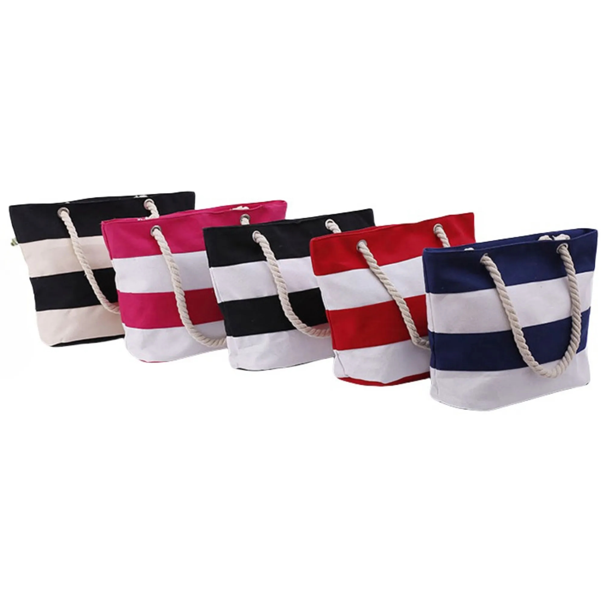 Full Color Burlap Rope Striped Canvas Tote Bag 10