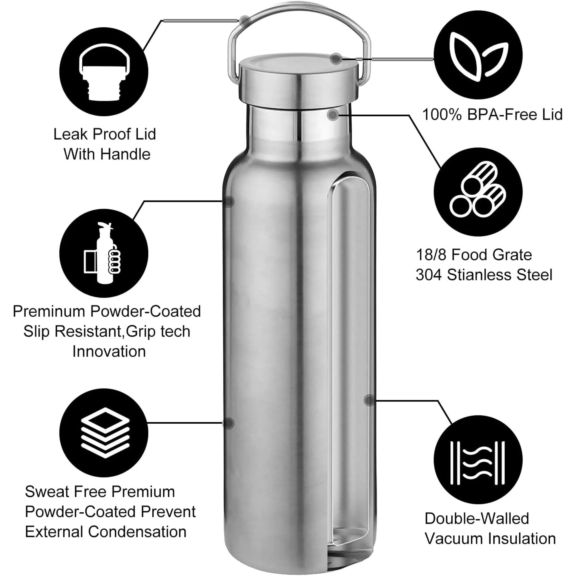 17oz Double Wall Stainless Steel Water Bottles with Handle 5