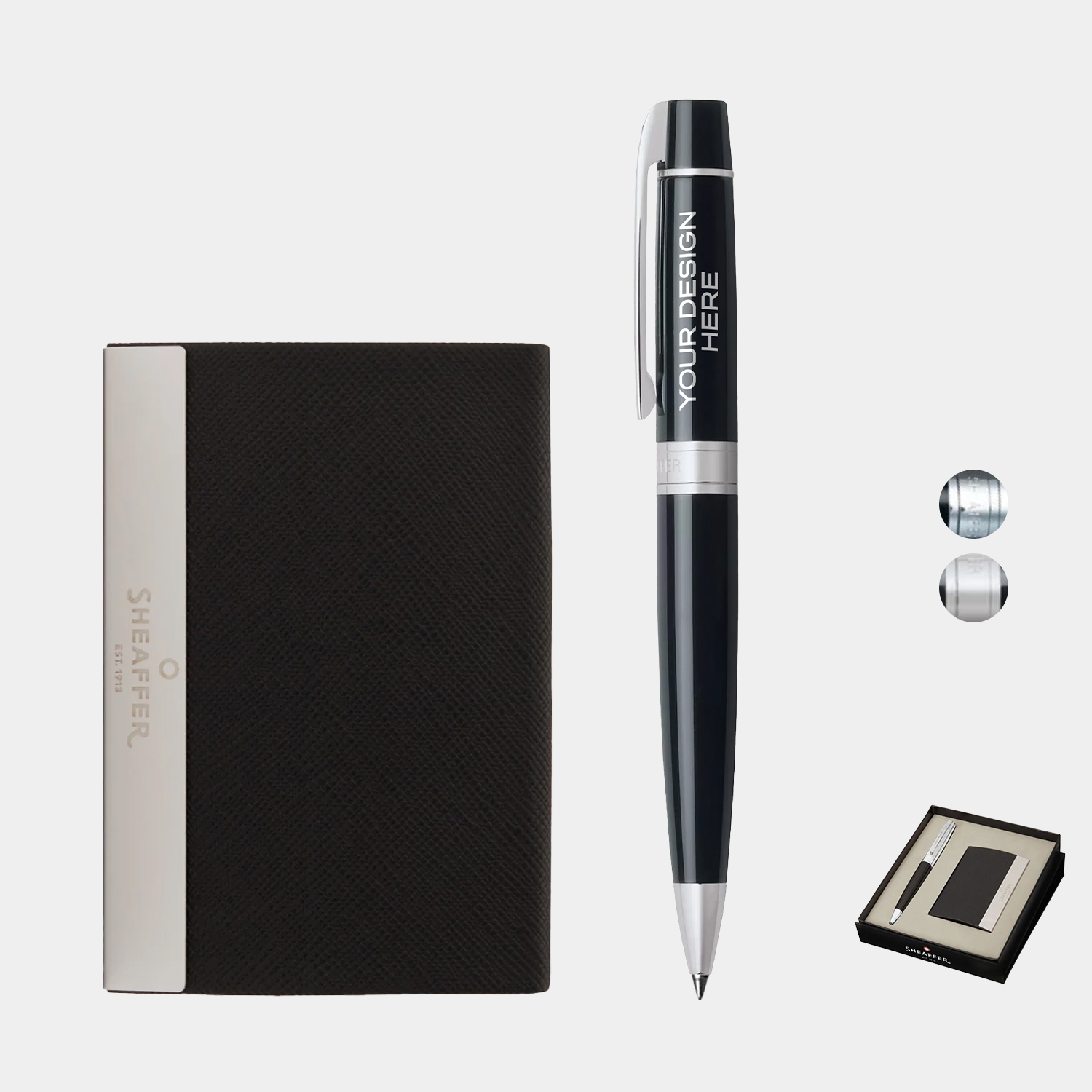SHEAFFER® Executive Gift Set Glossy Black 300 Ballpoint Pen with Business Card Holder 2