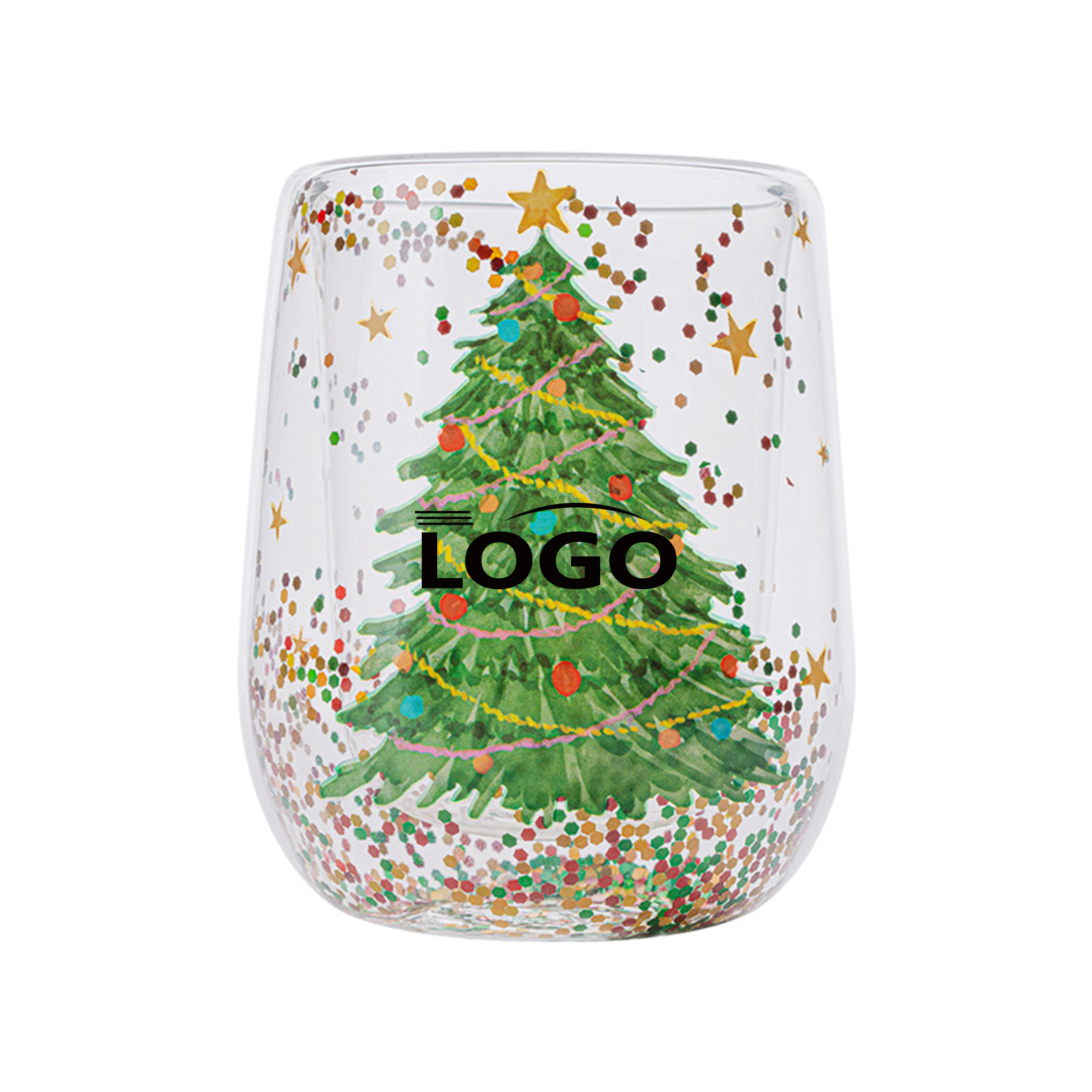 Festive Double-Walled Christmas Glitter Glass Cup 1