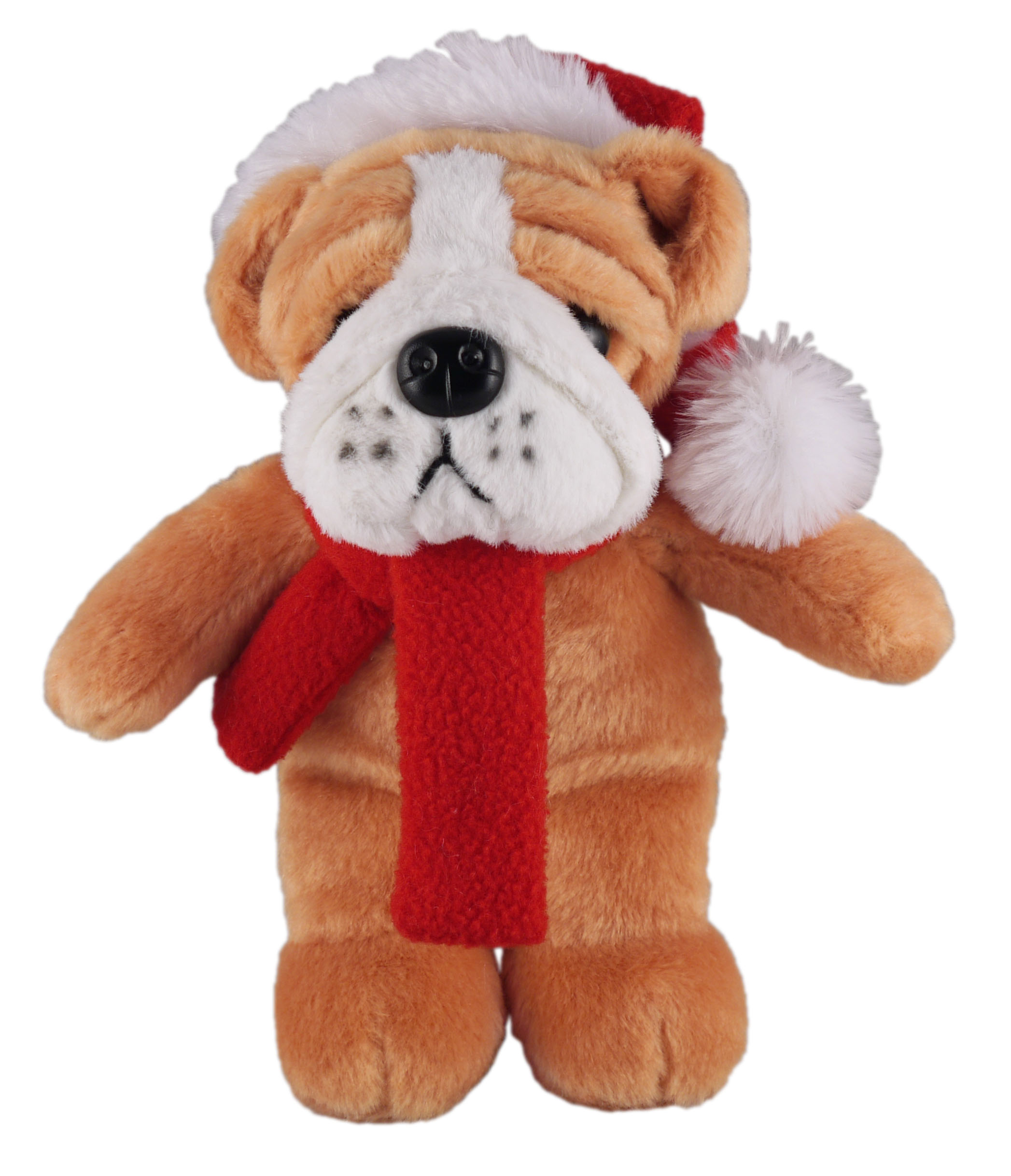 Soft Plush Stuffed Bulldog with Christmas Hat and Scarf 1