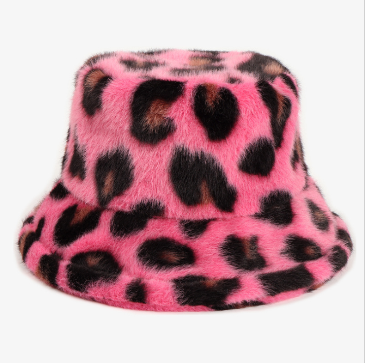 New plush leopard pattern bucket hat winter 10