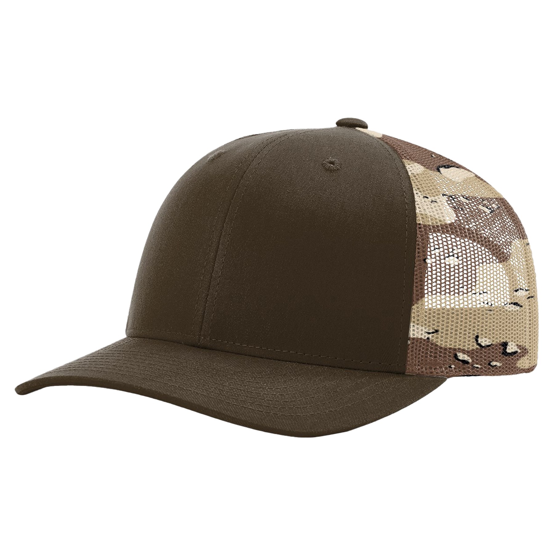 Richardson 112PM Printed Mesh Snapback Trucker Hat w/Leatherette Adhesive Patches or Embroidery 10