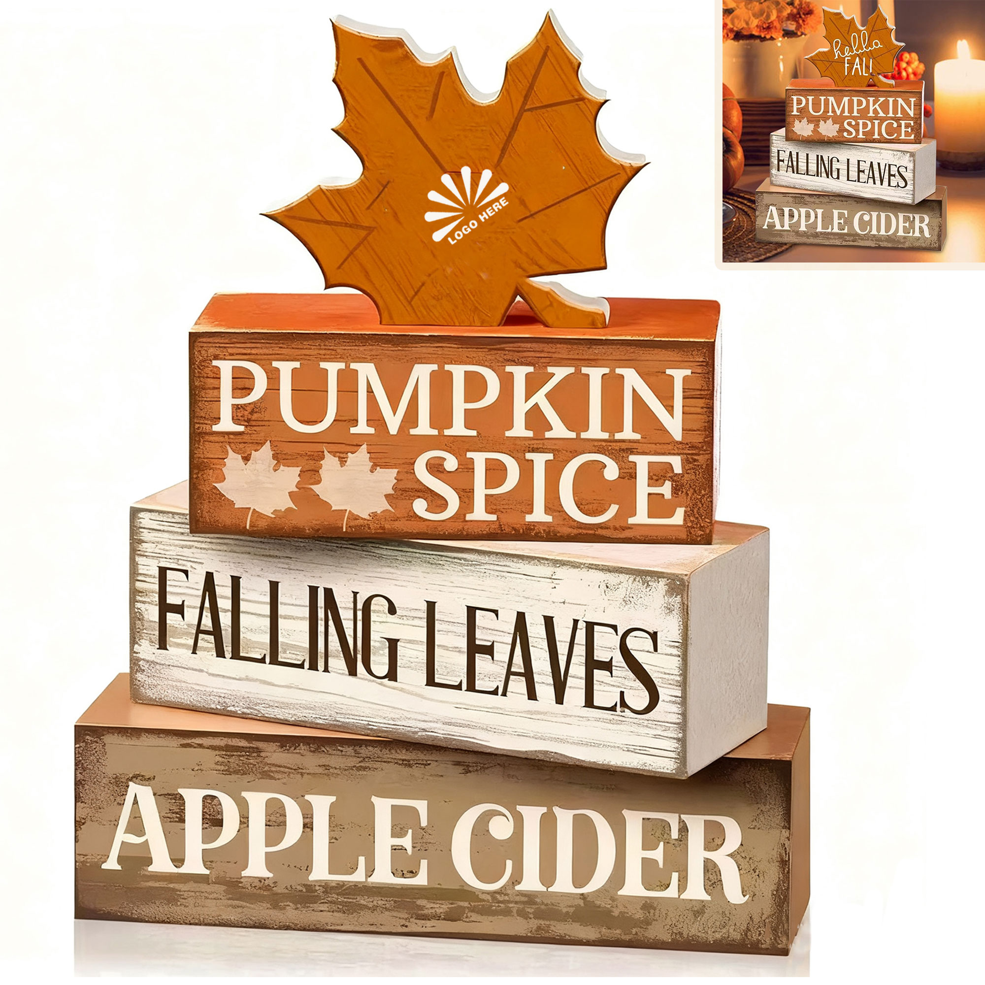 Autumn Maple Leaf Decorative Wooden Blocks 1