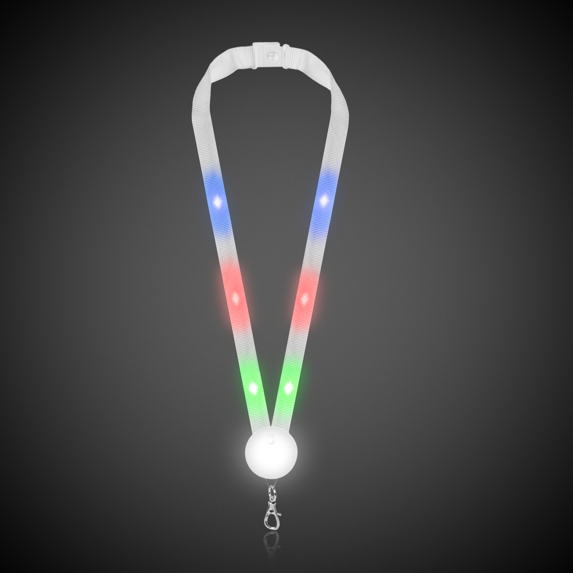32" Light Up Fabric Flat Lanyard with Badge Clip White 2