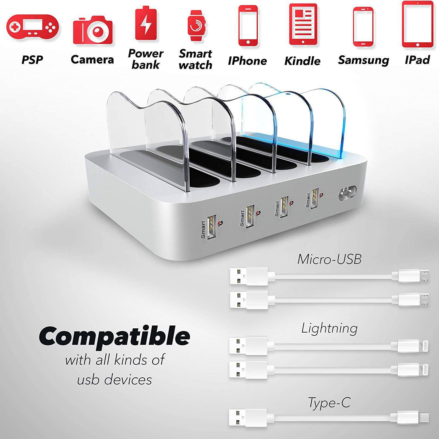 Desktop Cellphone Multi 4 Port Usb Charging Station 3