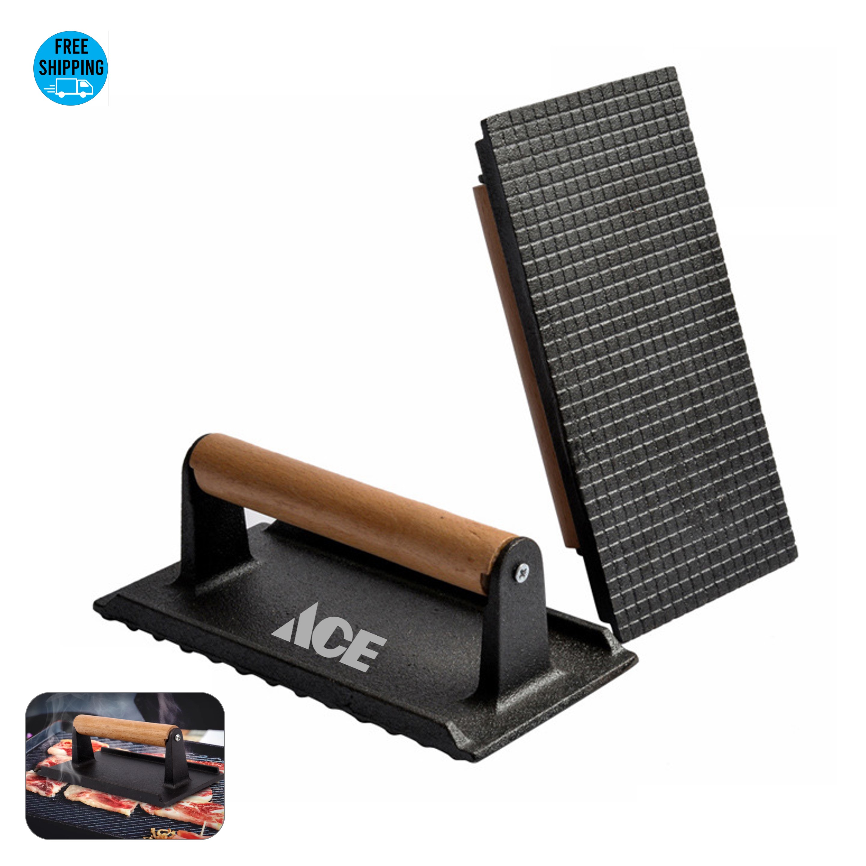 Heavy Duty Rectangle Cast Iron Burger Press 1