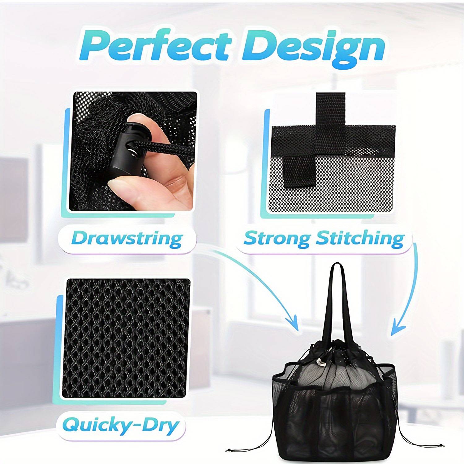 Portable Mesh Toiletry Bag with Drawstring & Multi Pocket 3