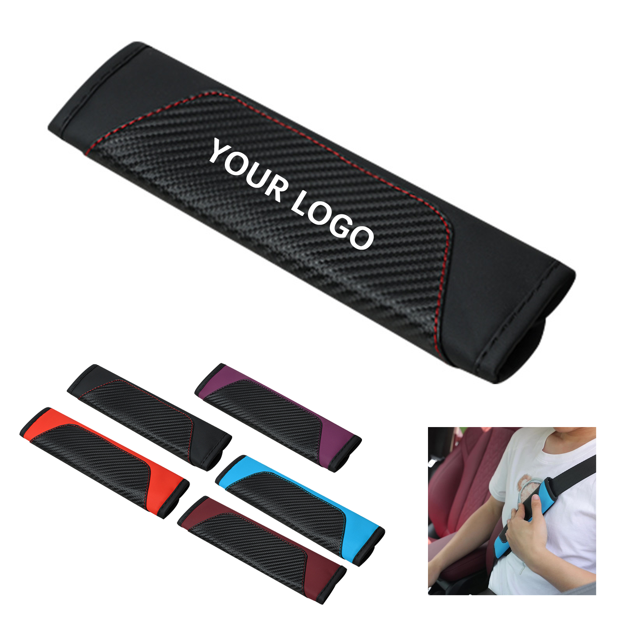 Carbon Fiber Leather Seat Belt Shoulder Pad 9.1" x 2.6" 4