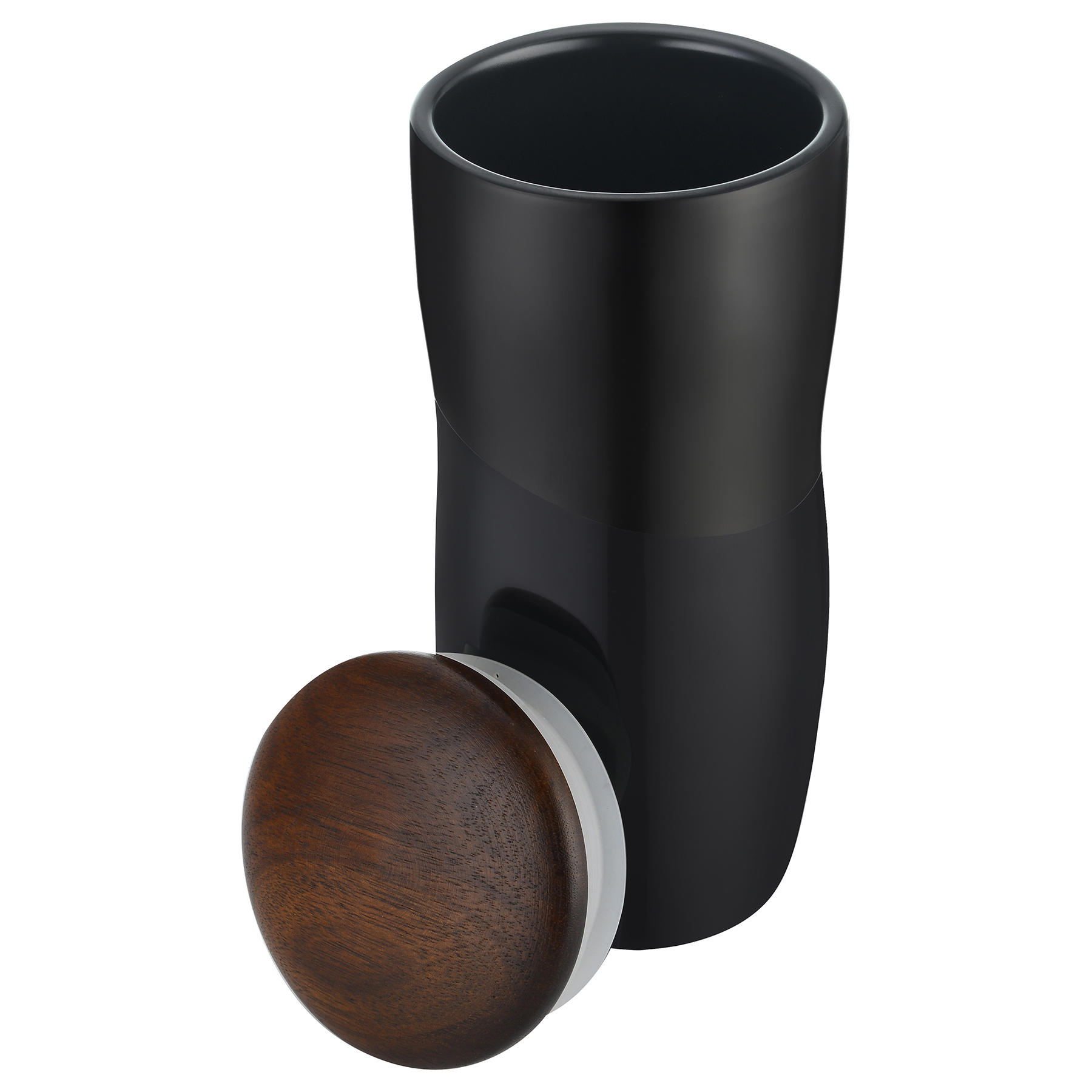 Imari Double Walled 12oz Ceramic Tumbler with Two-Tone Design and Wood Lid 9