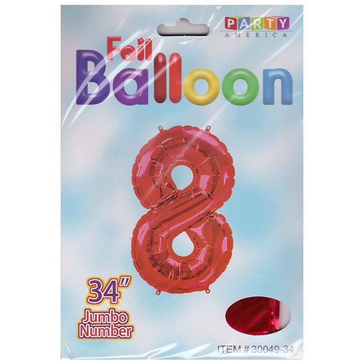 Mylar Number 8 Balloons - Red 34" 2