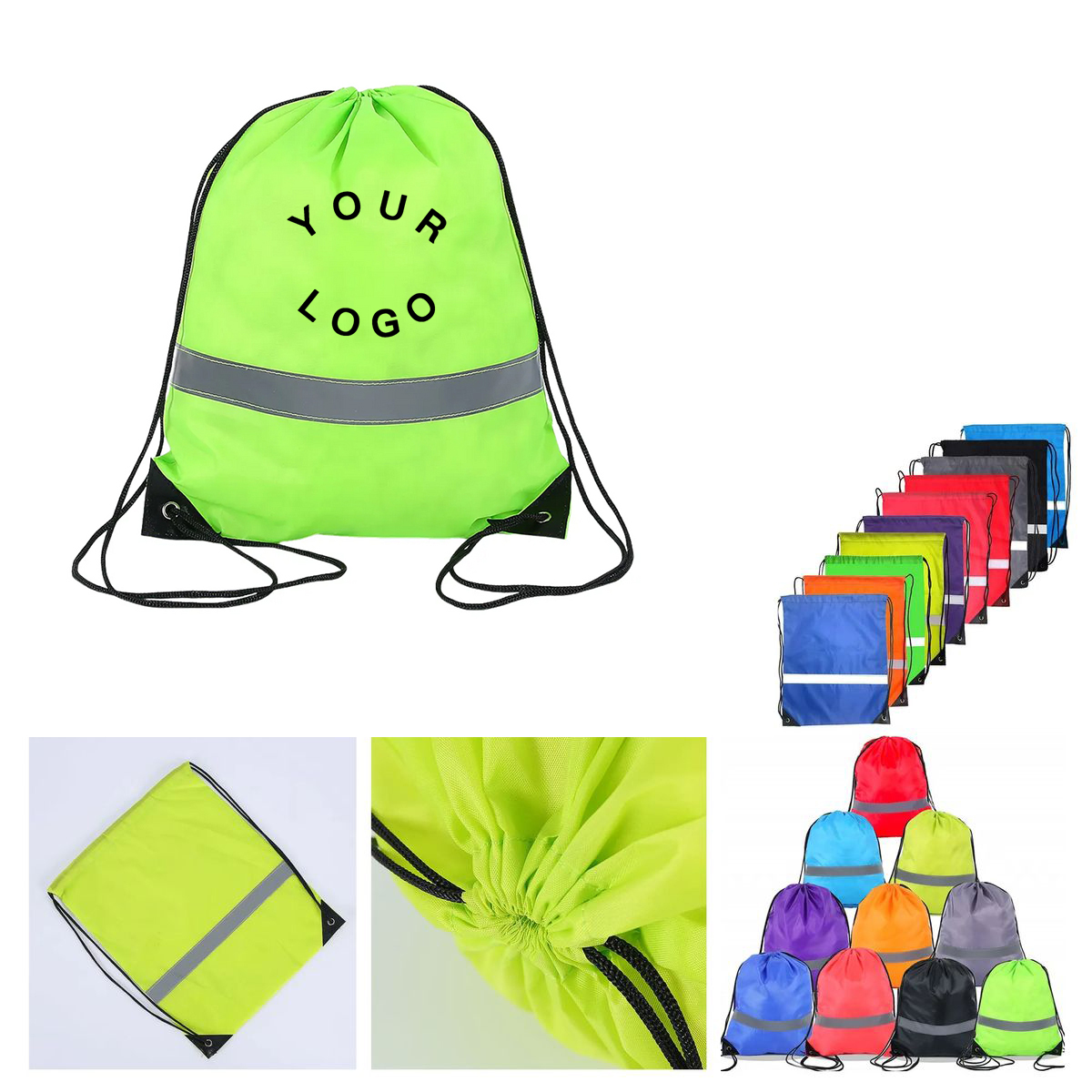 Reflective Drawstring Backpack with Safety Strip 11