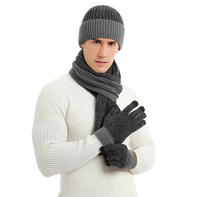 Unisex Winter Knitted Beanie Hat Scarf Touchscreen Gloves Set 11