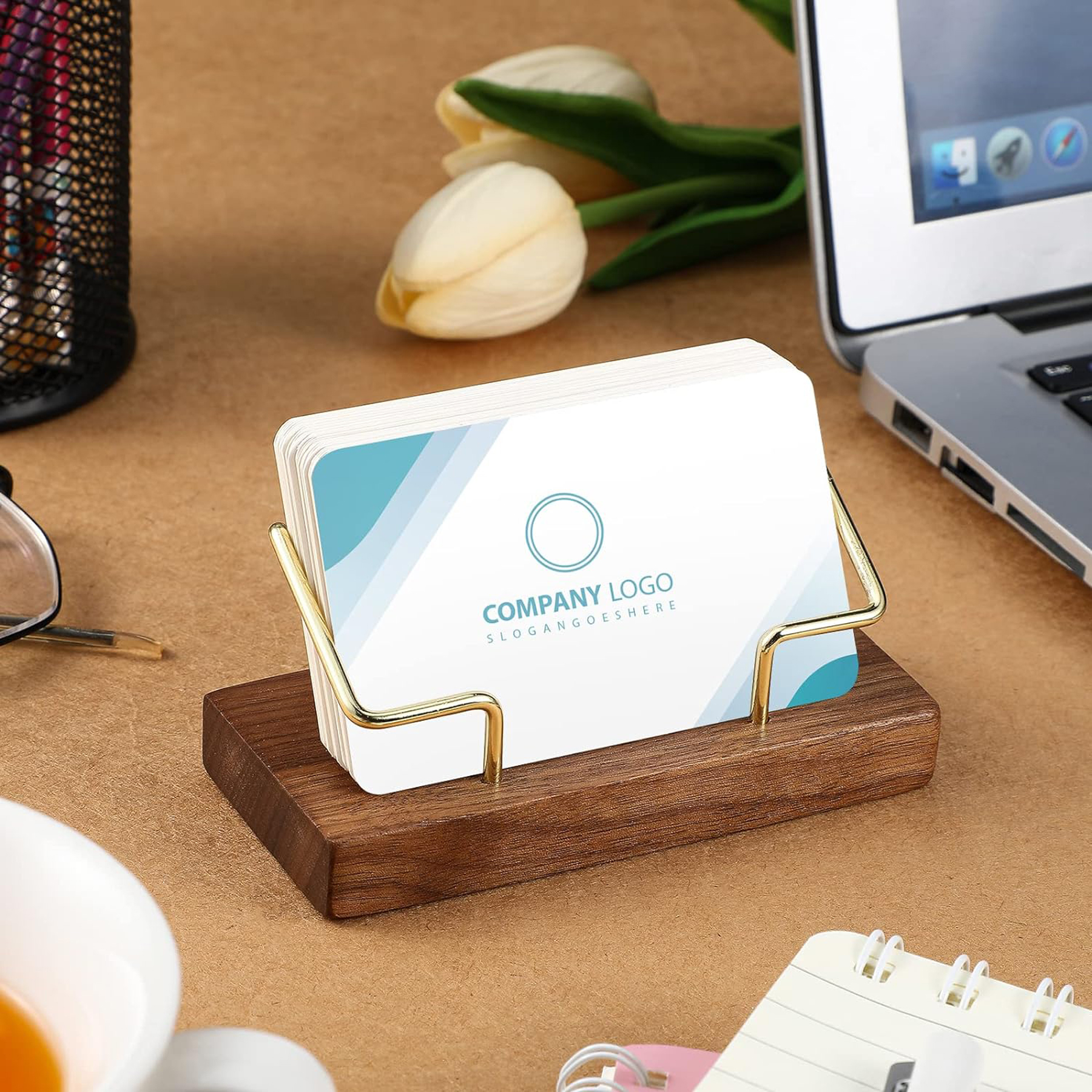 Wooden Desk Business Card Holder