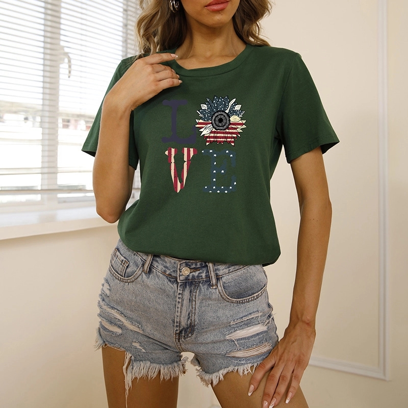 Women American Flag Graphic Short Sleeve Round Neck T-shirt 5