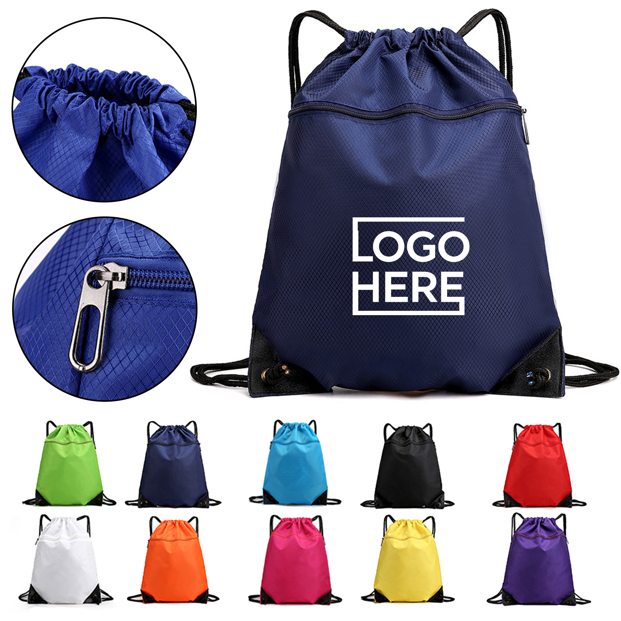 Sports Cinch Bag w/Mesh & Zipper Pocket 2
