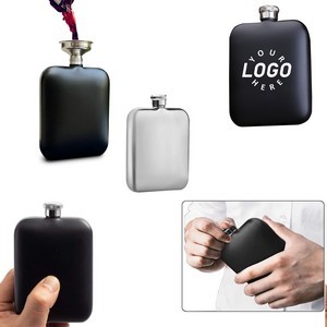 Black Round Corner 6oz Stainless Steel Flask With Funnel 8