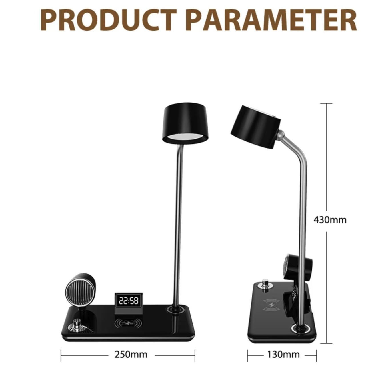 Smart Wireless Charging Desk Lamp with Wireless Speaker Clock 2