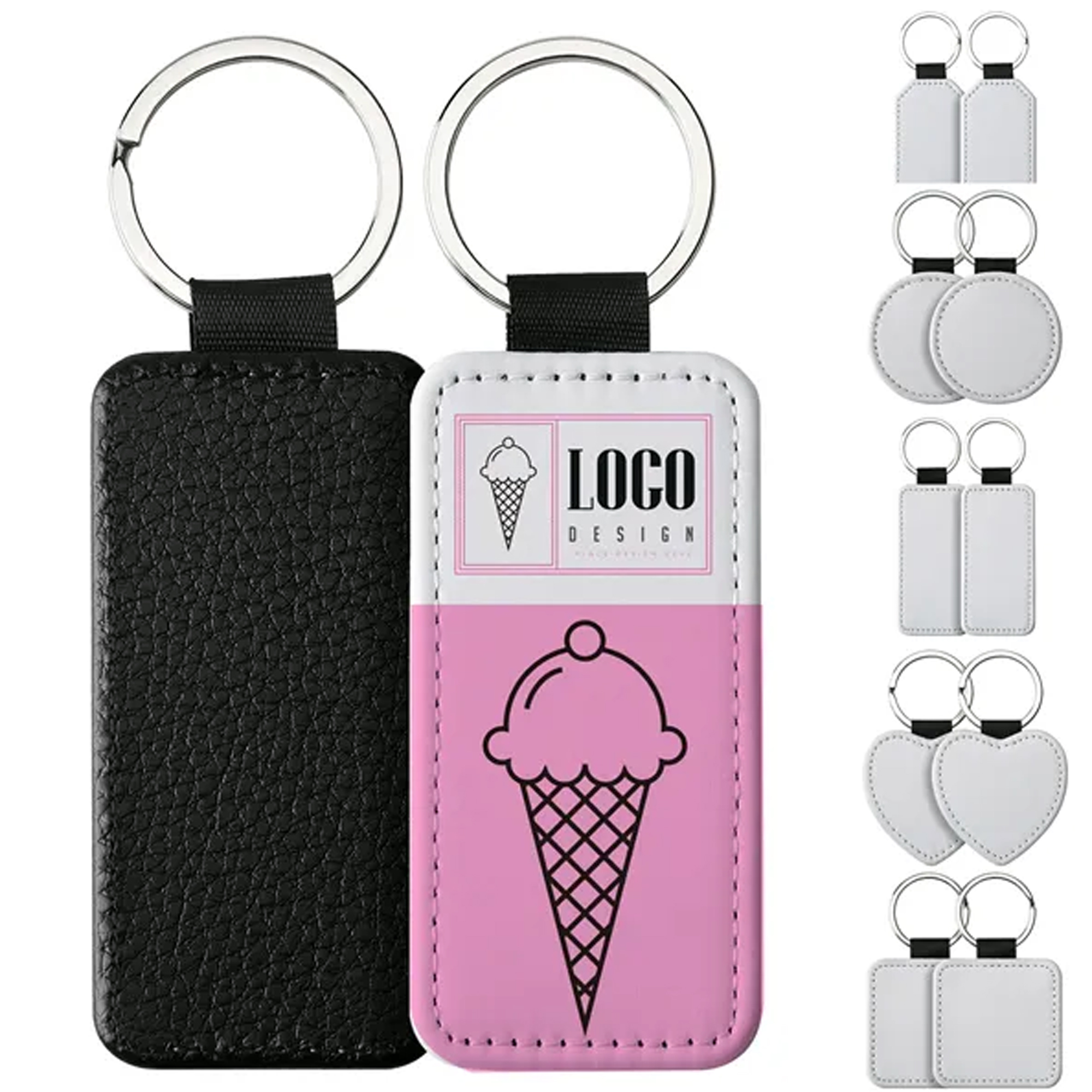 Custom PU Leather Keychain with 5 Shapes, Full Print 1