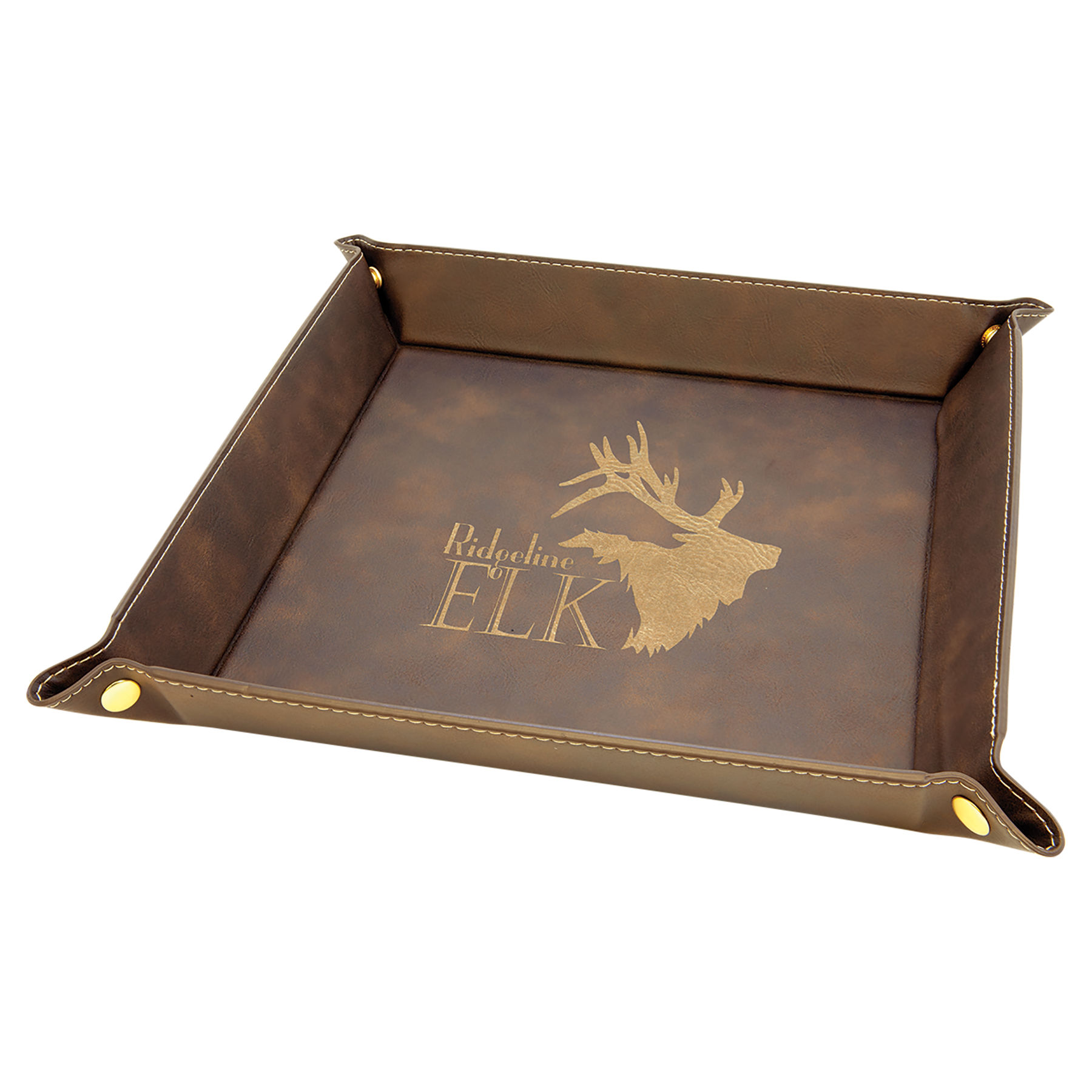 9" x 9" Rustic/Gold Leatherette Snap Up Tray with Gold Snaps 1