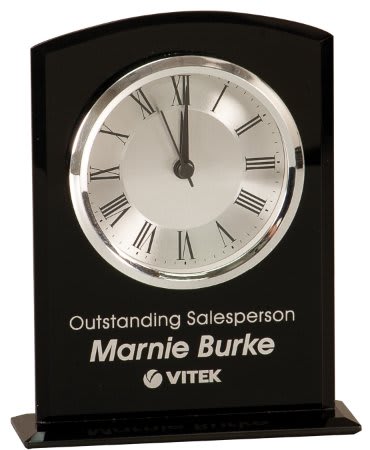 6 1/4" Black Glass Arch Clock with Base 1