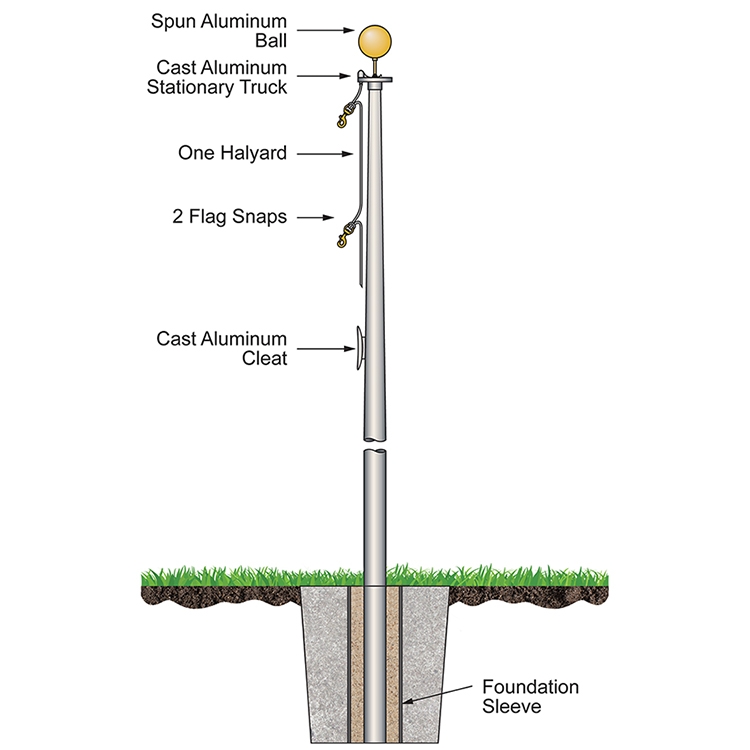 20' Budget Pole with External Halyard and Satin Finish 1