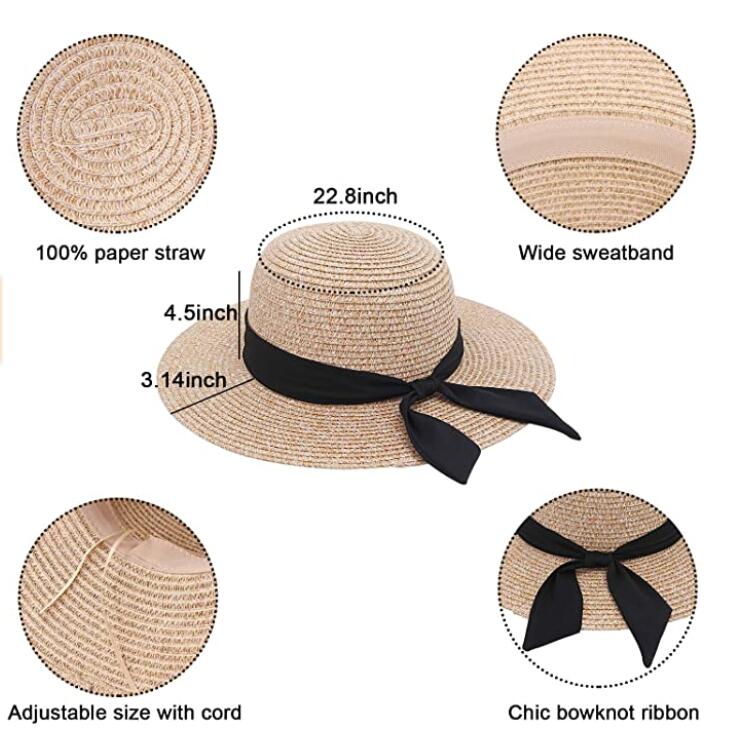 Sewn Braid Toyo/Poly Sun Hat W/Black Ribbon Band & Bow 5