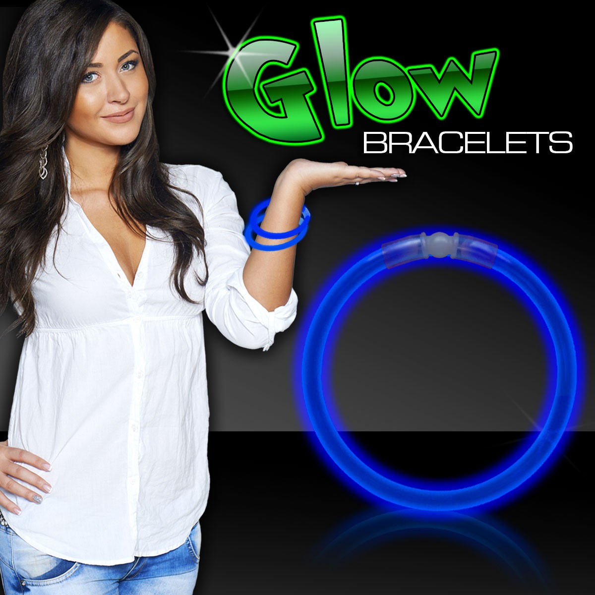 Blue 8" Single Color Superior Light Up Glow Bracelet