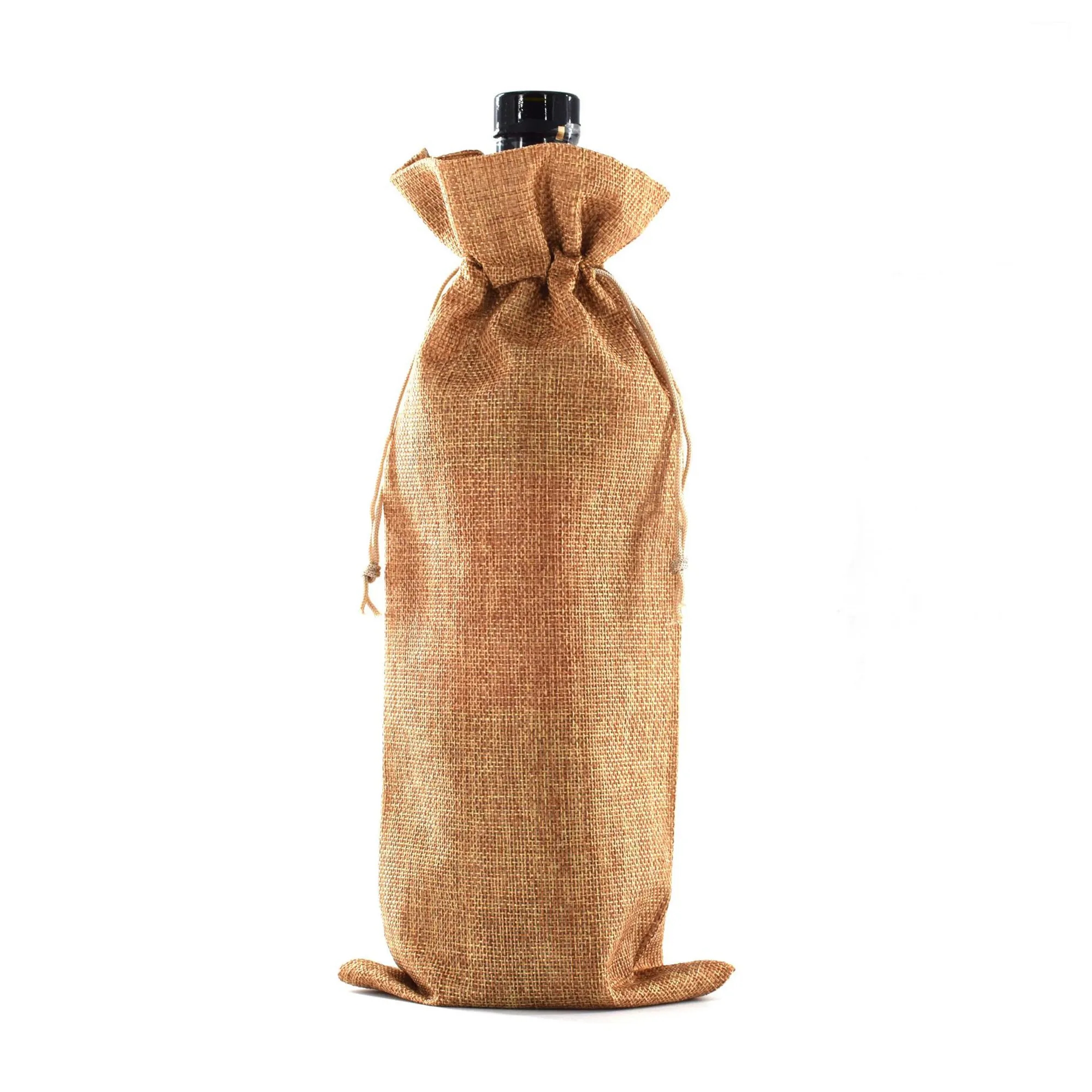 MOQ50 Burlap Drawstring Wine Bottle Gift Bags 7