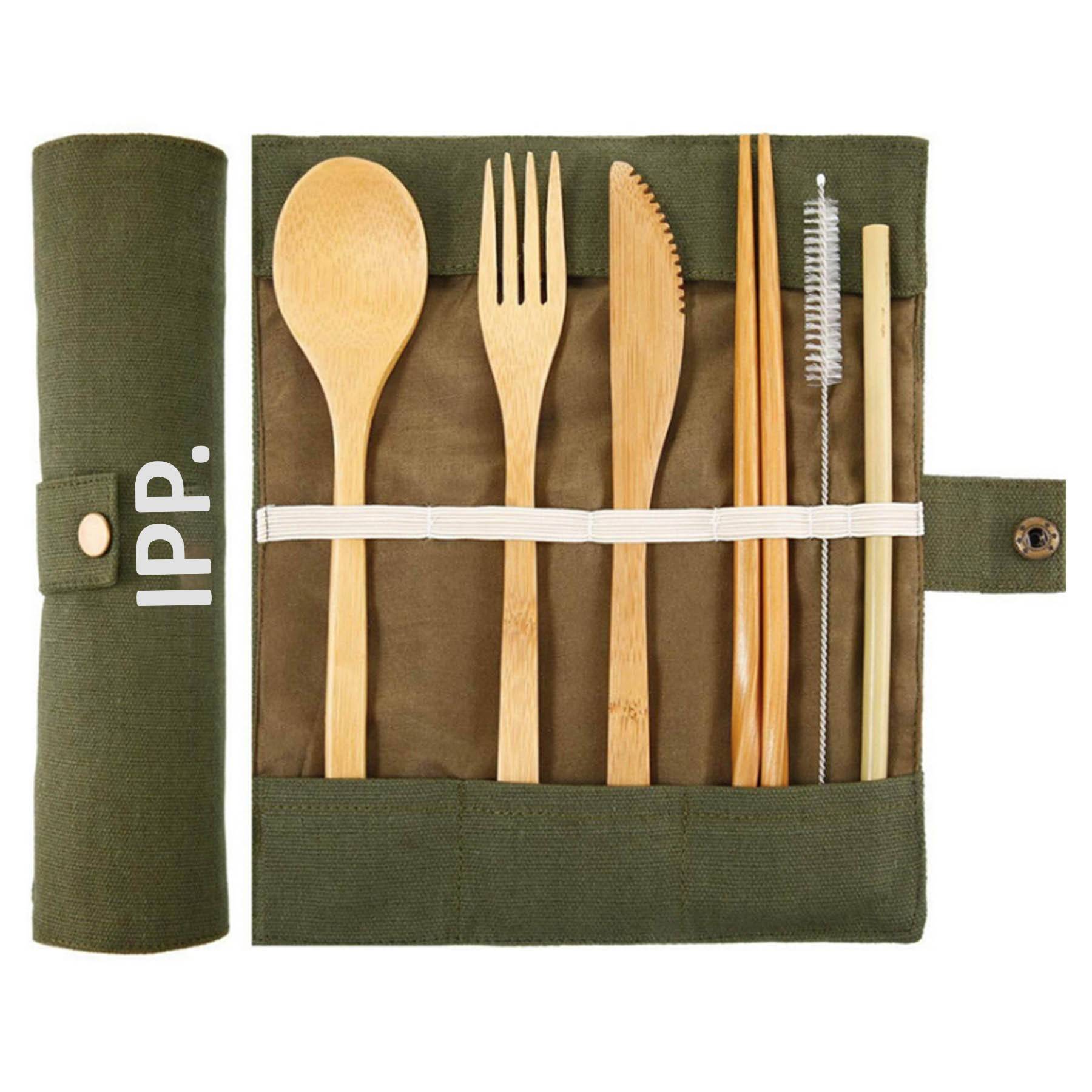 Bamboo Travel Utensils Set with Carrying Case 2