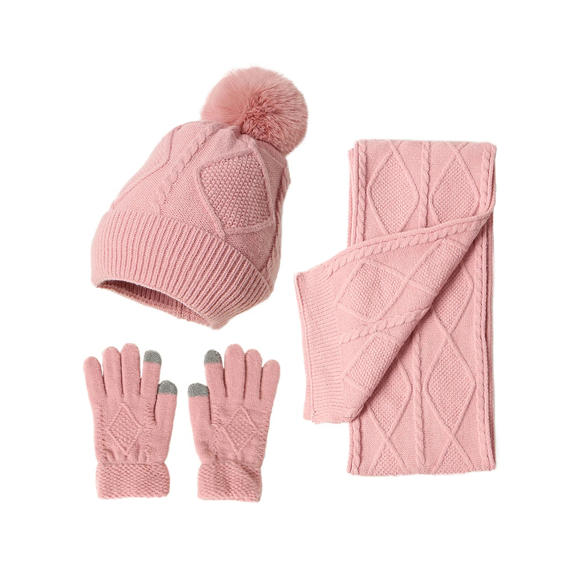 Winter Thickened Knit Warm Three Piece Set MOQ10pcs 2