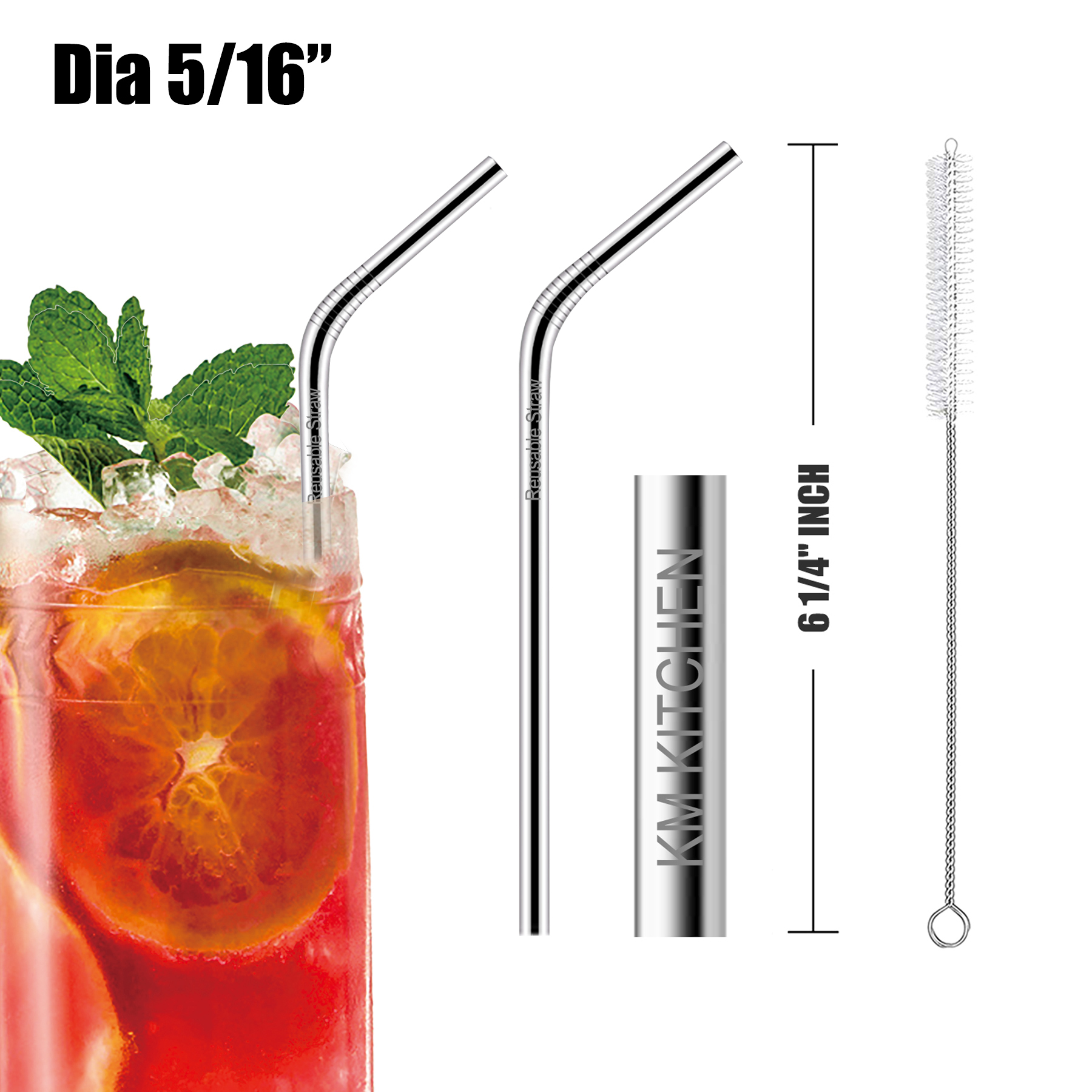 61/4"L 5/16"Dia Stainless Steel Straws 2