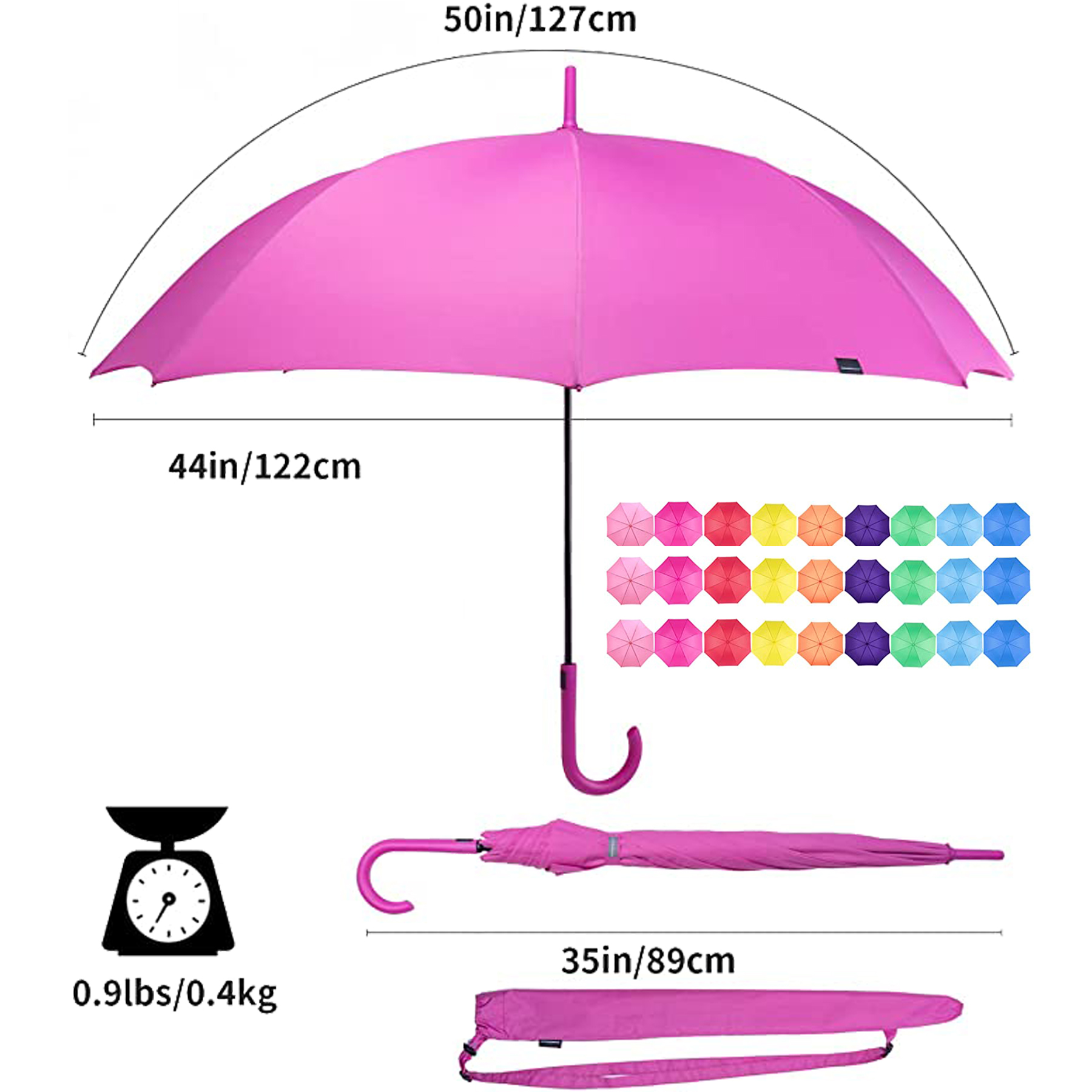 50 Inches UV Stick Umbrella with J Hook Handle