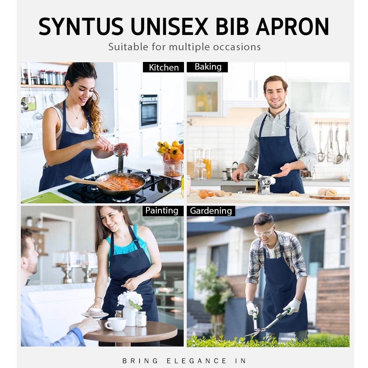 Waterproof Adjustable Bib Apron with 2 Pockets 3