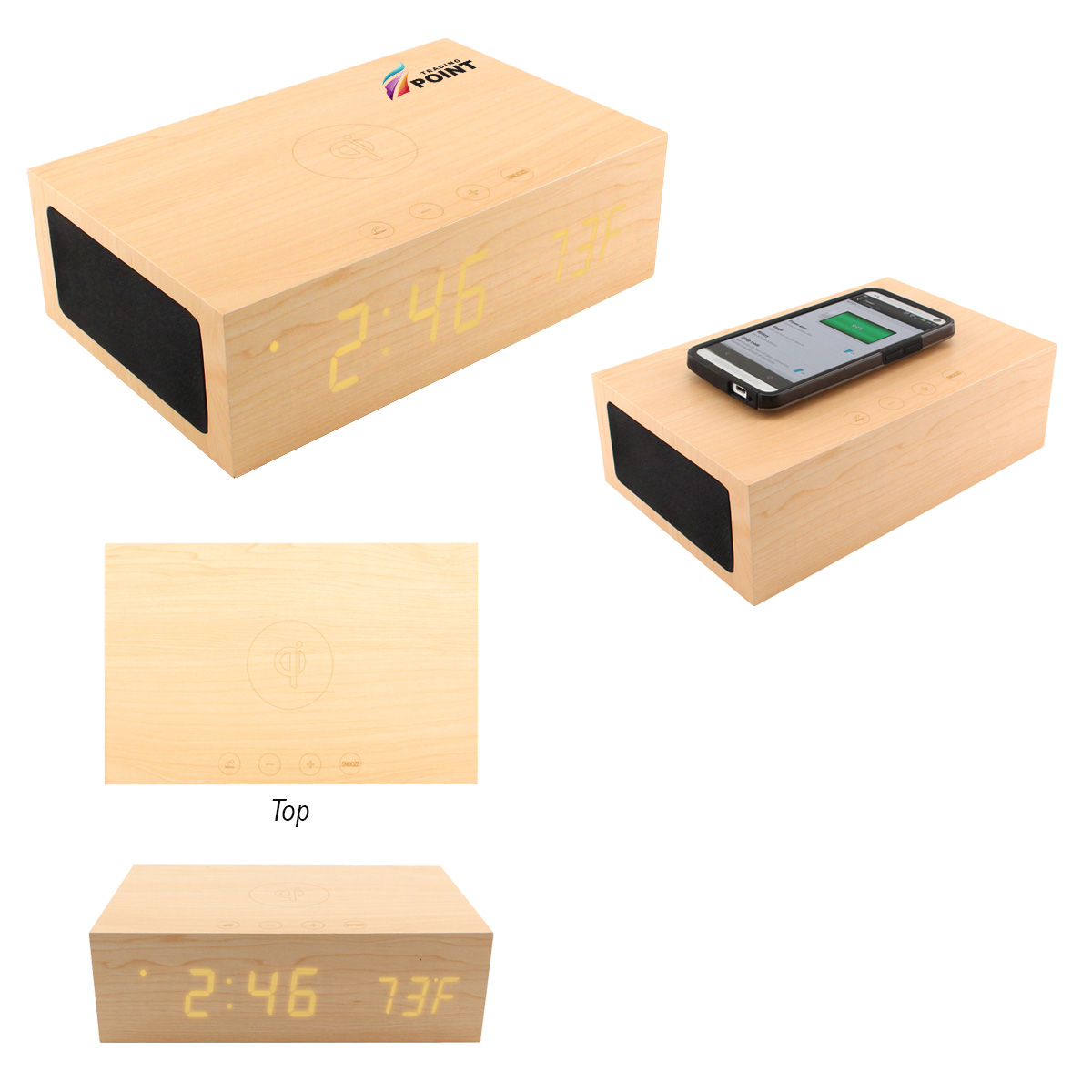 BlueSequoia Alarm Clock with Qi Charging Station and Wireless Speaker