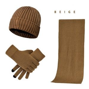 Warm Winter Hat Long Neck Scarf Touch Screen Gloves Set 5
