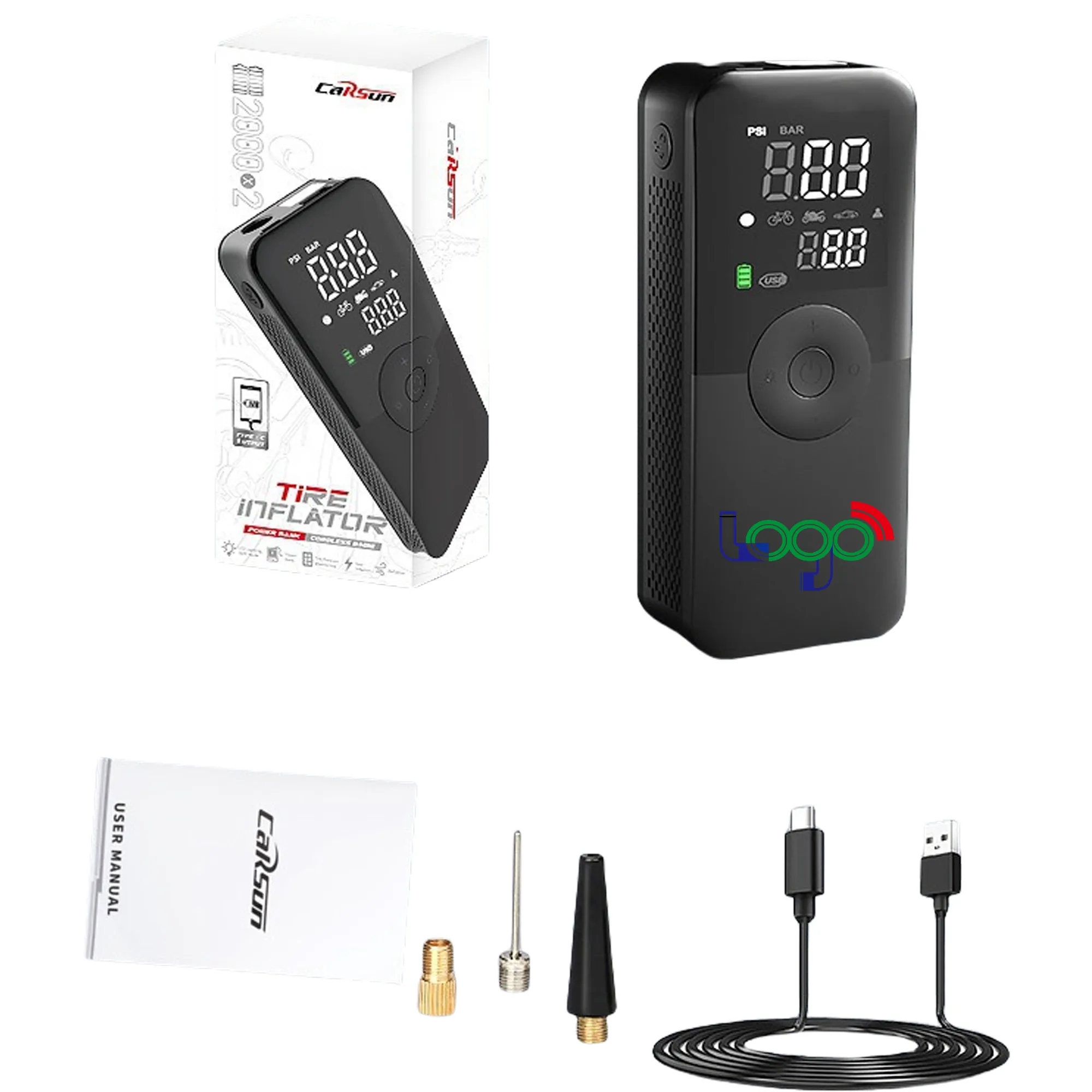 Inflator Pump With LED Light And Power Bank Function MOQ10 2