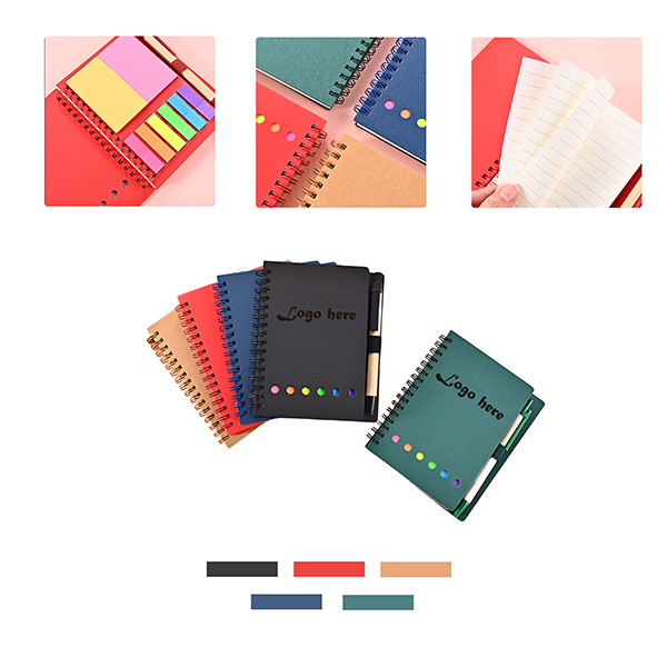 MOQ50 Spiral Notebook Lined Notepad With Pen And Sticky 2