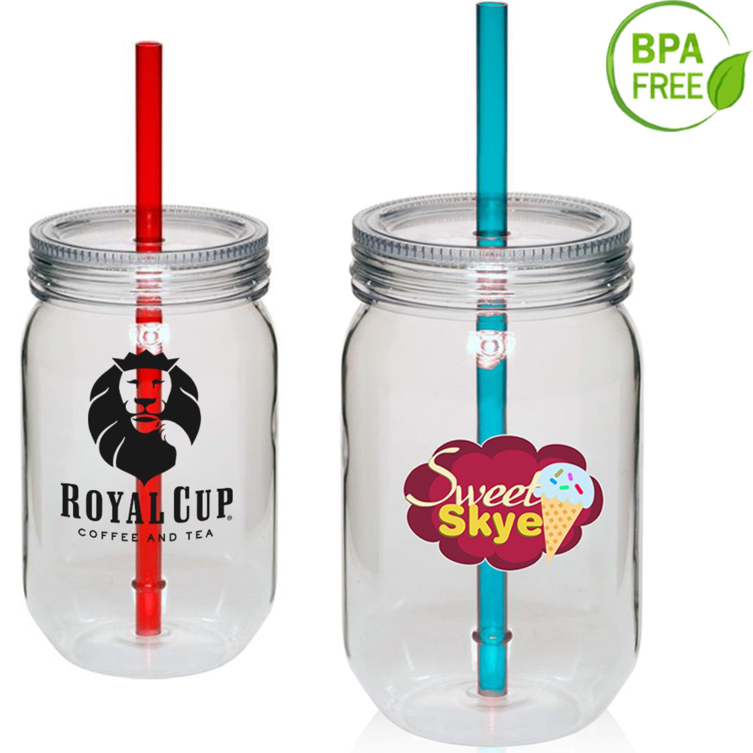 24 oz. Single Wall Mason Jars With screw-on lid and straw 3