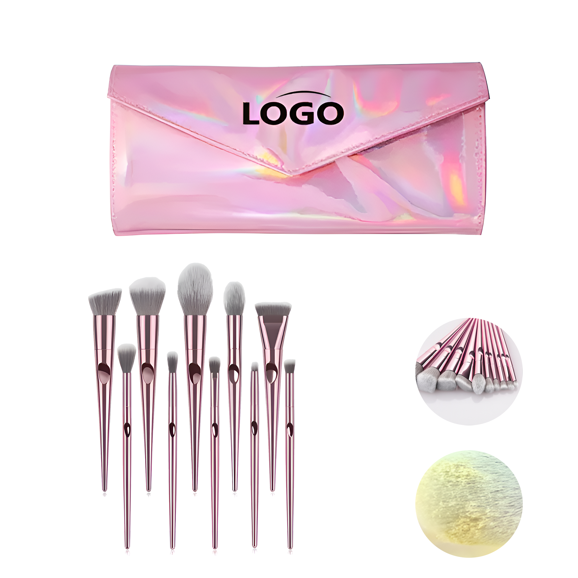 Custom 10pcs Pink Beauty Makeup Brush Set With Cosmetic Bag 1