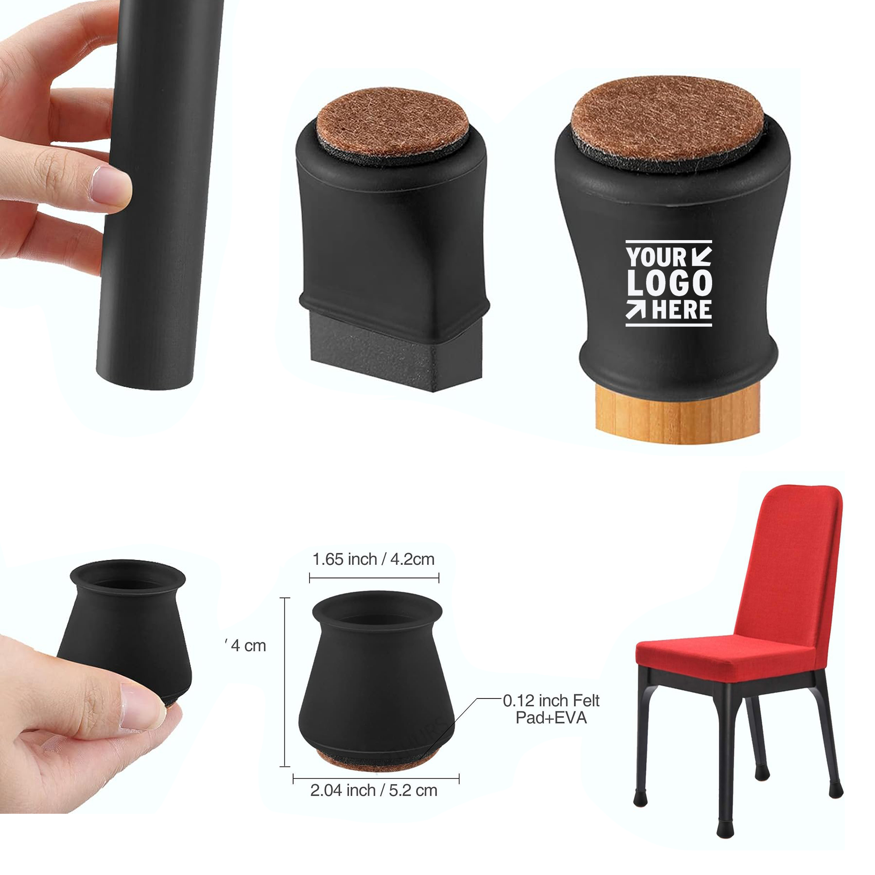 Extra Large Silicone Fit 1.9''-2.7'' Furniture Chair Leg Cap Floor Protector with Felt 2