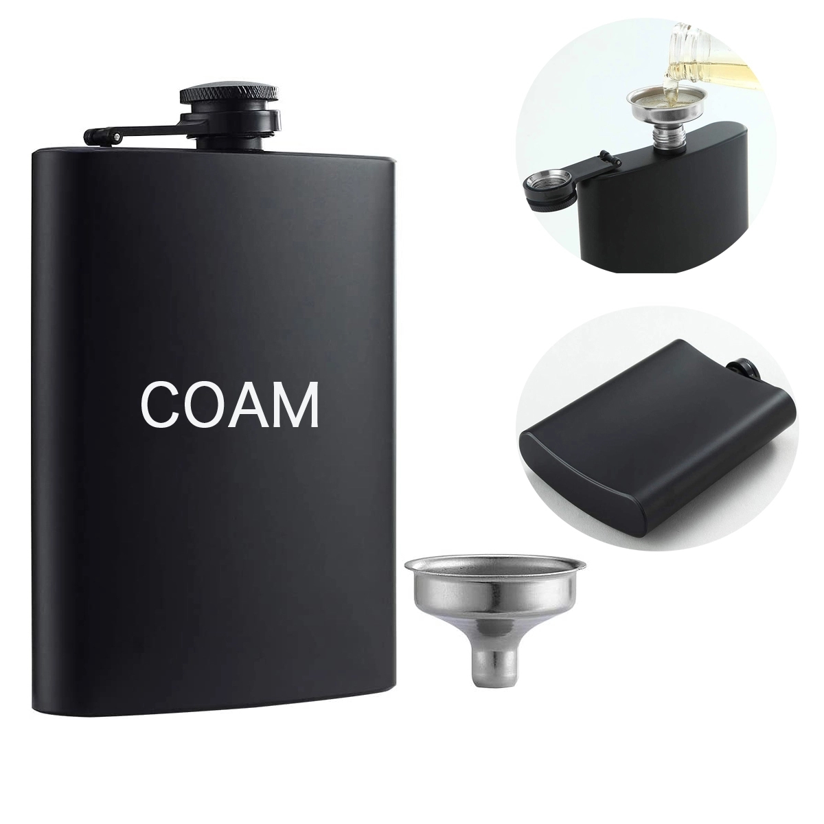 8 Oz Pocket Hip Flask With Funnel, custom water bottle with logo imprint 2
