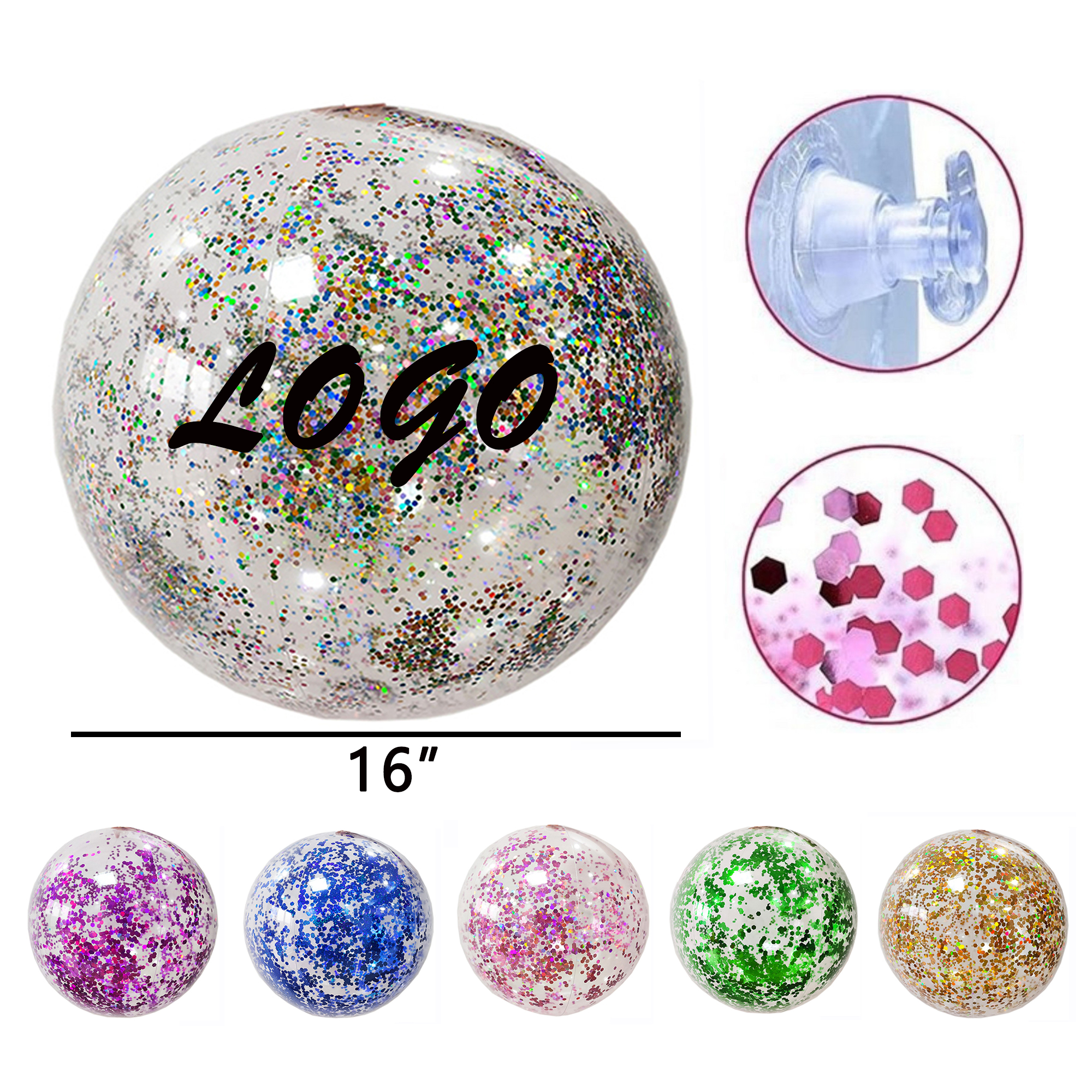 Glitter-Filled Clear Round Beach Ball 8