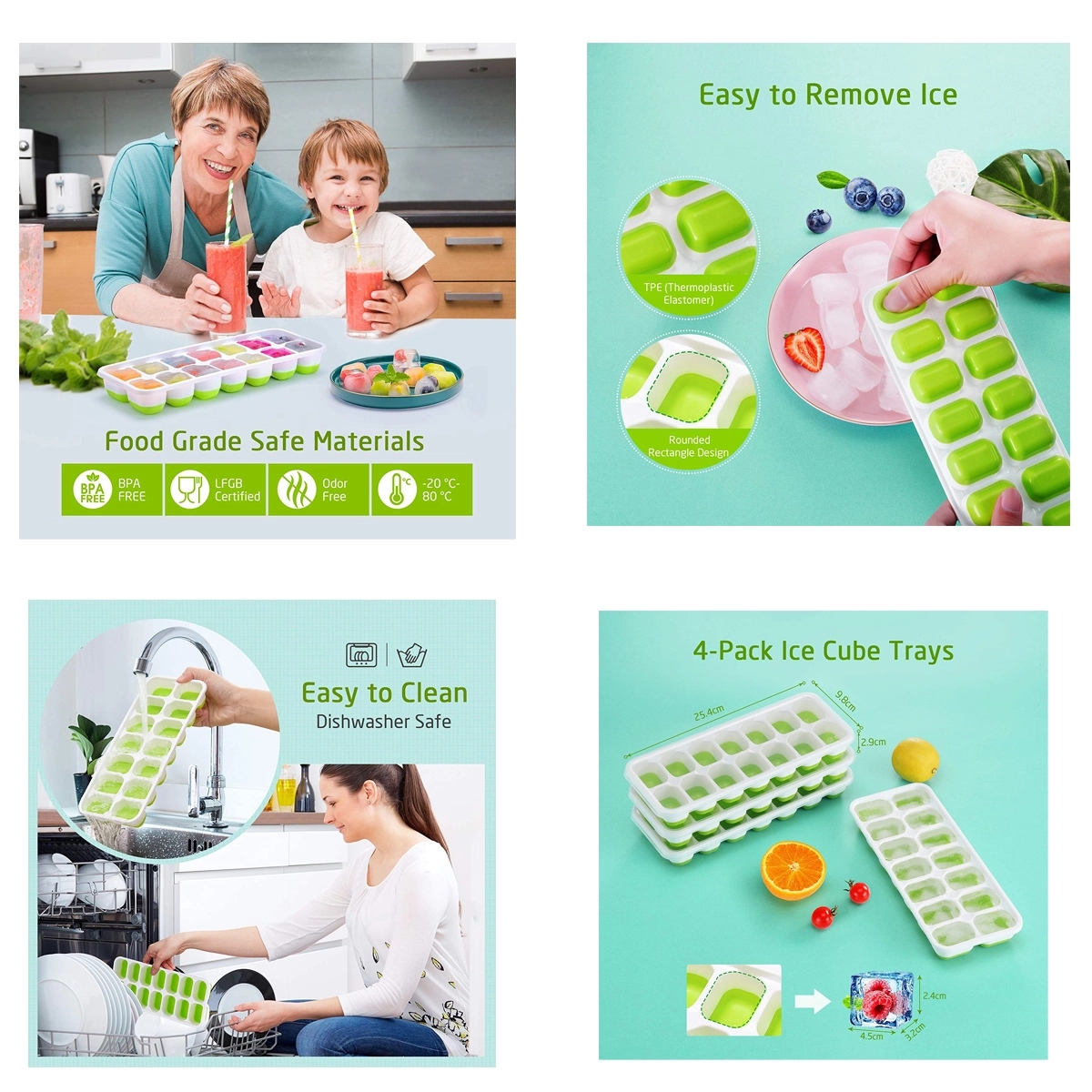 Ice Cube Trays Easy-Release Silicone 4 Pack 14-Ice 4