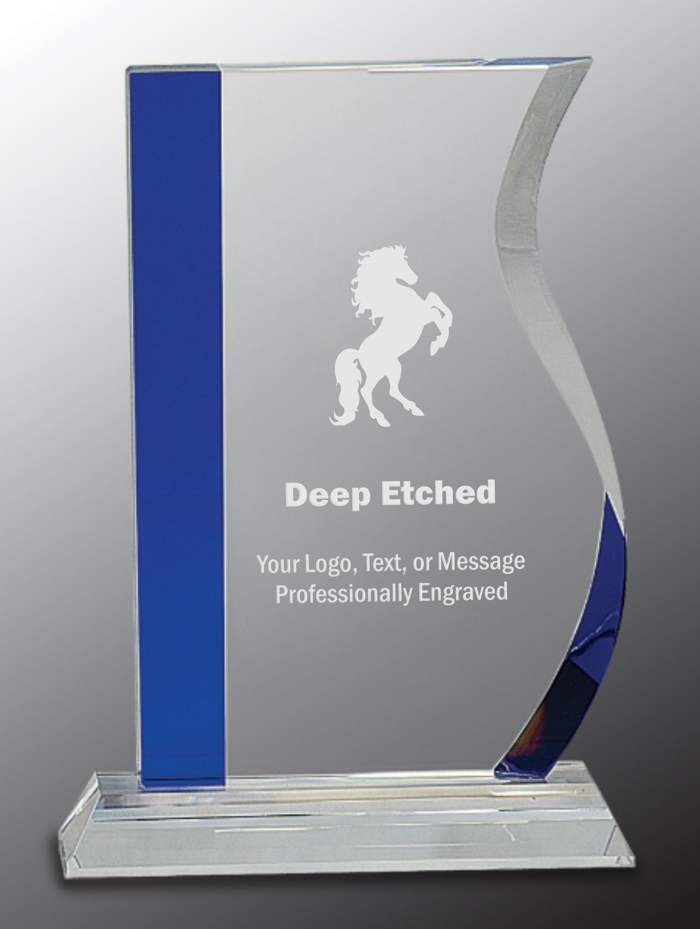 8 1/4" Blue Edge Crystal Wave Award on Clear Base