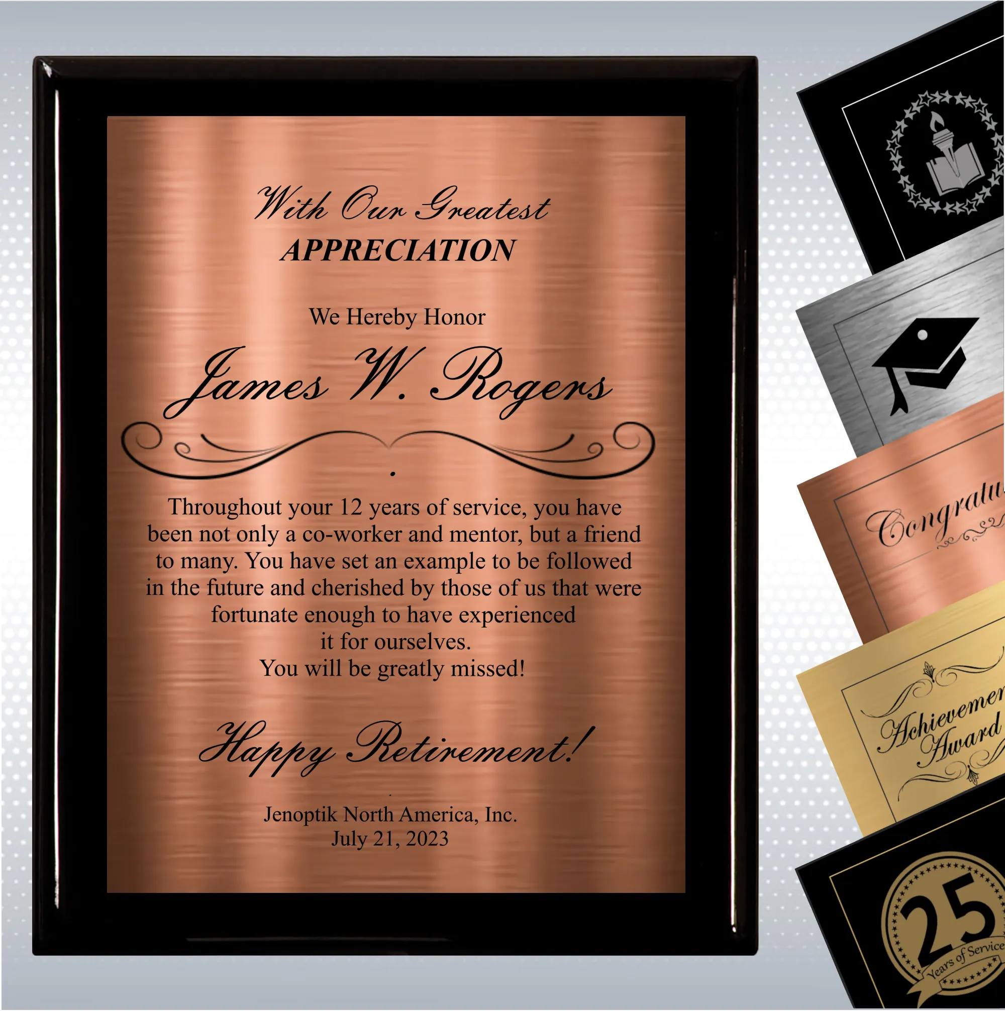 Black Piano Finish Wood Plaque Retirement Gift Award 11