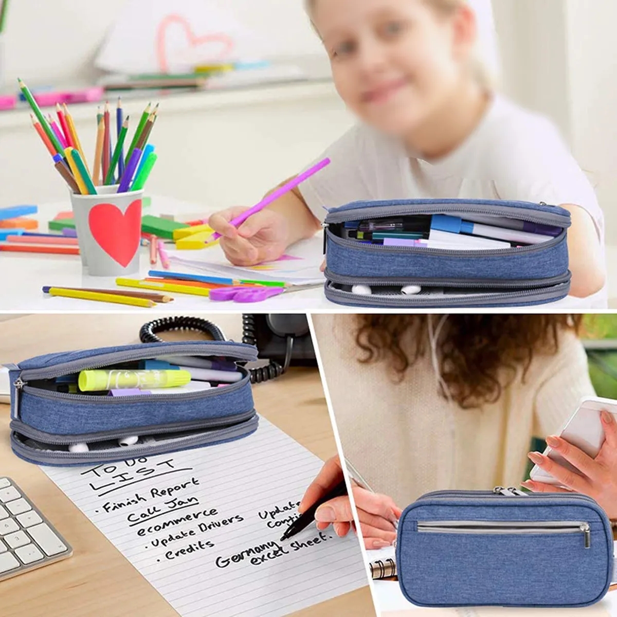 Custom Big Capacity Three-Tier Stationery Pencil Bag 4