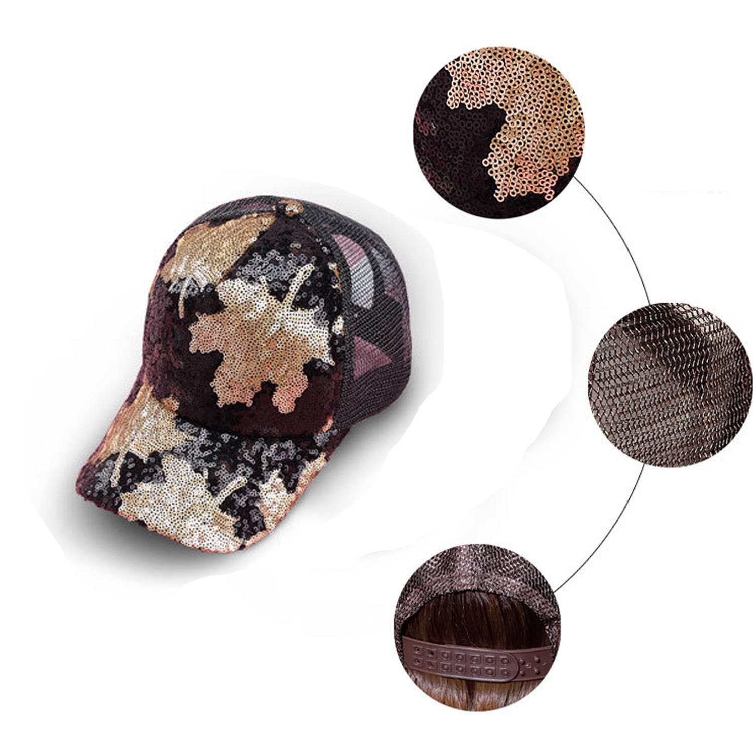 Women Summer Maple Leaf Sequins Shiny Baseball cap 2