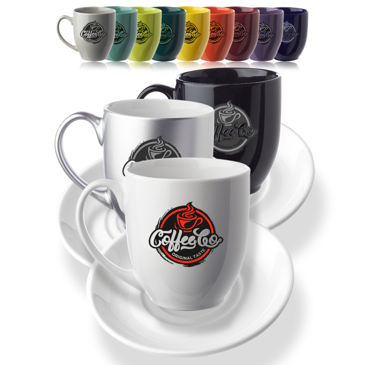 16 oz. Bistro Glossy Coffee Mug with Ceramic Coaster Set - Colors 11